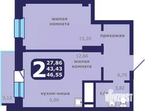 2-к квартира, вторичка, 47м2, 21/25 этаж
