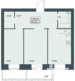 2-к квартира, вторичка, 61м2, 2/9 этаж