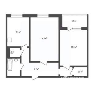 2-к квартира, вторичка, 52м2, 9/9 этаж