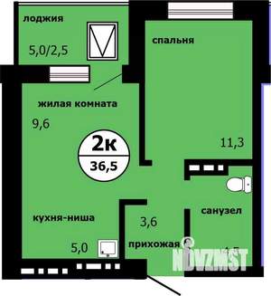 2-к квартира, сданный дом, 36м2, 8/19 этаж