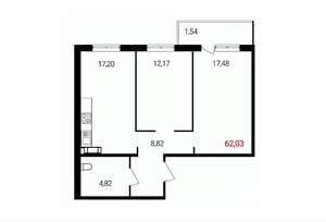 2-к квартира, вторичка, 62м2, 10/18 этаж