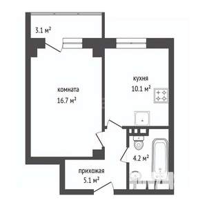1-к квартира, вторичка, 41м2, 4/24 этаж