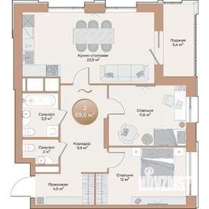 2-к квартира, вторичка, 70м2, 14/24 этаж