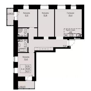 4-к квартира, строящийся дом, 94м2, 4/8 этаж