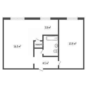 2-к квартира, вторичка, 44м2, 1/5 этаж