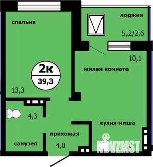 2-к квартира, строящийся дом, 39м2, 17/19 этаж