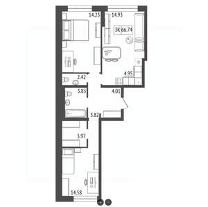3-к квартира, строящийся дом, 67м2, 9/17 этаж