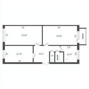 3-к квартира, вторичка, 62м2, 3/5 этаж