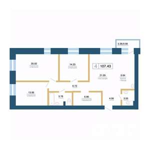 4-к квартира, вторичка, 107м2, 2/7 этаж
