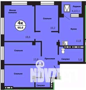 4-к квартира, строящийся дом, 91м2, 6/19 этаж