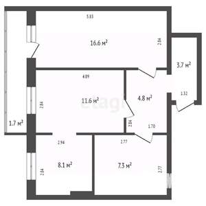 2-к квартира, вторичка, 52м2, 7/16 этаж