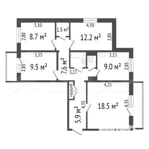 4-к квартира, вторичка, 81м2, 2/9 этаж