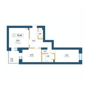 2-к квартира, вторичка, 80м2, 3/7 этаж