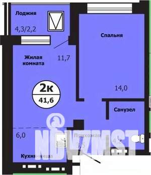 2-к квартира, строящийся дом, 42м2, 4/19 этаж