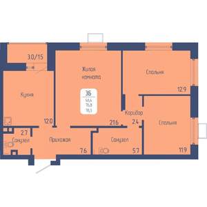 3-к квартира, вторичка, 78м2, 2/15 этаж