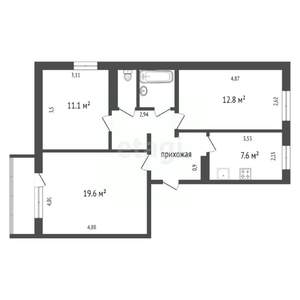 3-к квартира, вторичка, 66м2, 2/3 этаж