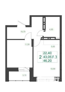 2-к квартира, вторичка, 47м2, 2/17 этаж