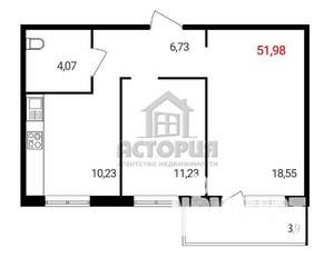 2-к квартира, вторичка, 52м2, 9/18 этаж