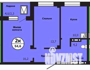 2-к квартира, строящийся дом, 55м2, 6/19 этаж