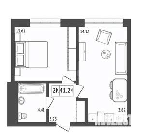 2-к квартира, вторичка, 41м2, 3/17 этаж