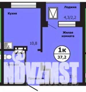 1-к квартира, строящийся дом, 37м2, 10/19 этаж