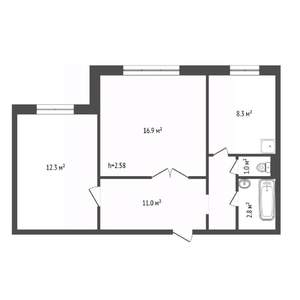2-к квартира, вторичка, 52м2, 1/10 этаж