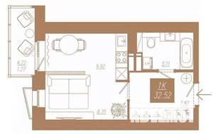 1-к квартира, вторичка, 33м2, 13/23 этаж