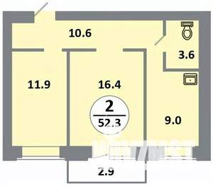 2-к квартира, вторичка, 52м2, 3/14 этаж