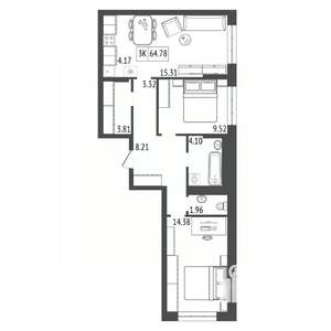 3-к квартира, вторичка, 65м2, 17/17 этаж