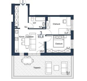 3-к квартира, вторичка, 66м2, 2/23 этаж