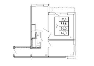 2-к квартира, вторичка, 61м2, 17/17 этаж