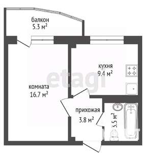 1-к квартира, вторичка, 36м2, 1/17 этаж