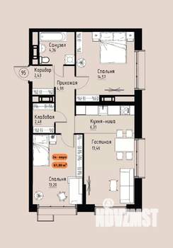 3-к квартира, вторичка, 62м2, 13/17 этаж