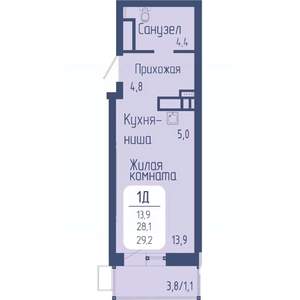 Студия квартира, вторичка, 29м2, 14/24 этаж