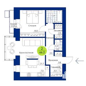 2-к квартира, вторичка, 66м2, 4/17 этаж