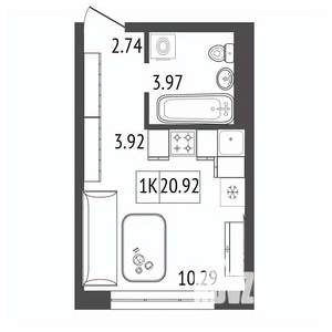 1-к квартира, вторичка, 21м2, 8/17 этаж