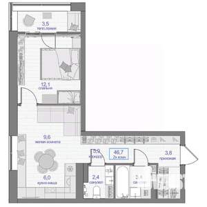 2-к квартира, вторичка, 47м2, 18/24 этаж
