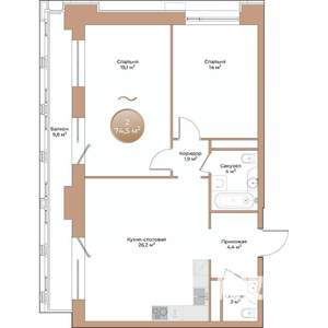 2-к квартира, строящийся дом, 75м2, 8/24 этаж