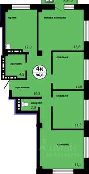 4-к квартира, строящийся дом, 96м2, 10/19 этаж