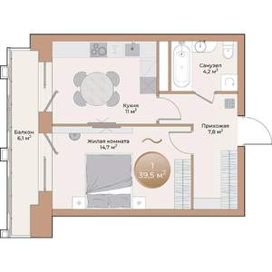 1-к квартира, вторичка, 40м2, 2/24 этаж