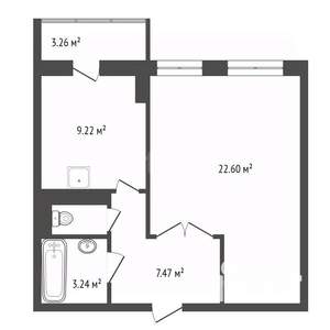 1-к квартира, вторичка, 44м2, 12/23 этаж