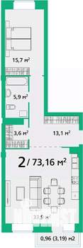 2-к квартира, вторичка, 73м2, 2/9 этаж
