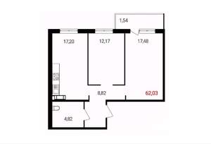 2-к квартира, вторичка, 62м2, 7/18 этаж