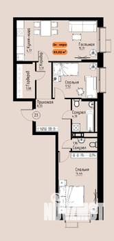 3-к квартира, вторичка, 65м2, 3/17 этаж