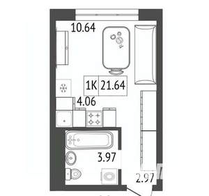 1-к квартира, вторичка, 22м2, 6/17 этаж