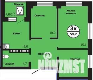 3-к квартира, строящийся дом, 59м2, 4/19 этаж