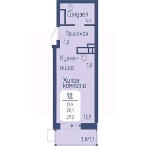 Студия квартира, вторичка, 29м2, 4/24 этаж