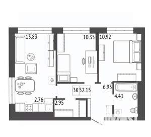 3-к квартира, вторичка, 52м2, 17/17 этаж