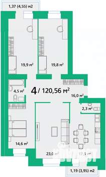 4-к квартира, строящийся дом, 121м2, 7/9 этаж