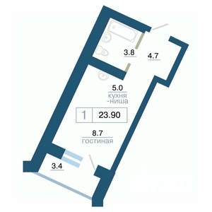 1-к квартира, строящийся дом, 24м2, 6/24 этаж